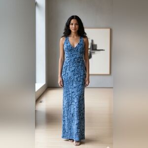 Premier Amour Elegant Blue Backless Maxi Dress